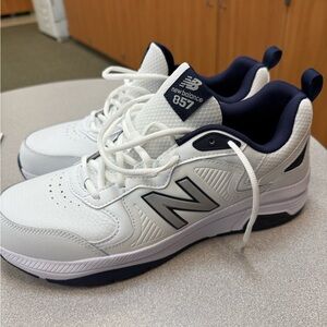 New Balance 857 White with Navy Accents Athletic Shoes
